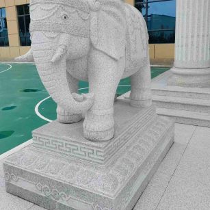 荆门 白麻花岗岩动物异形石雕-大象