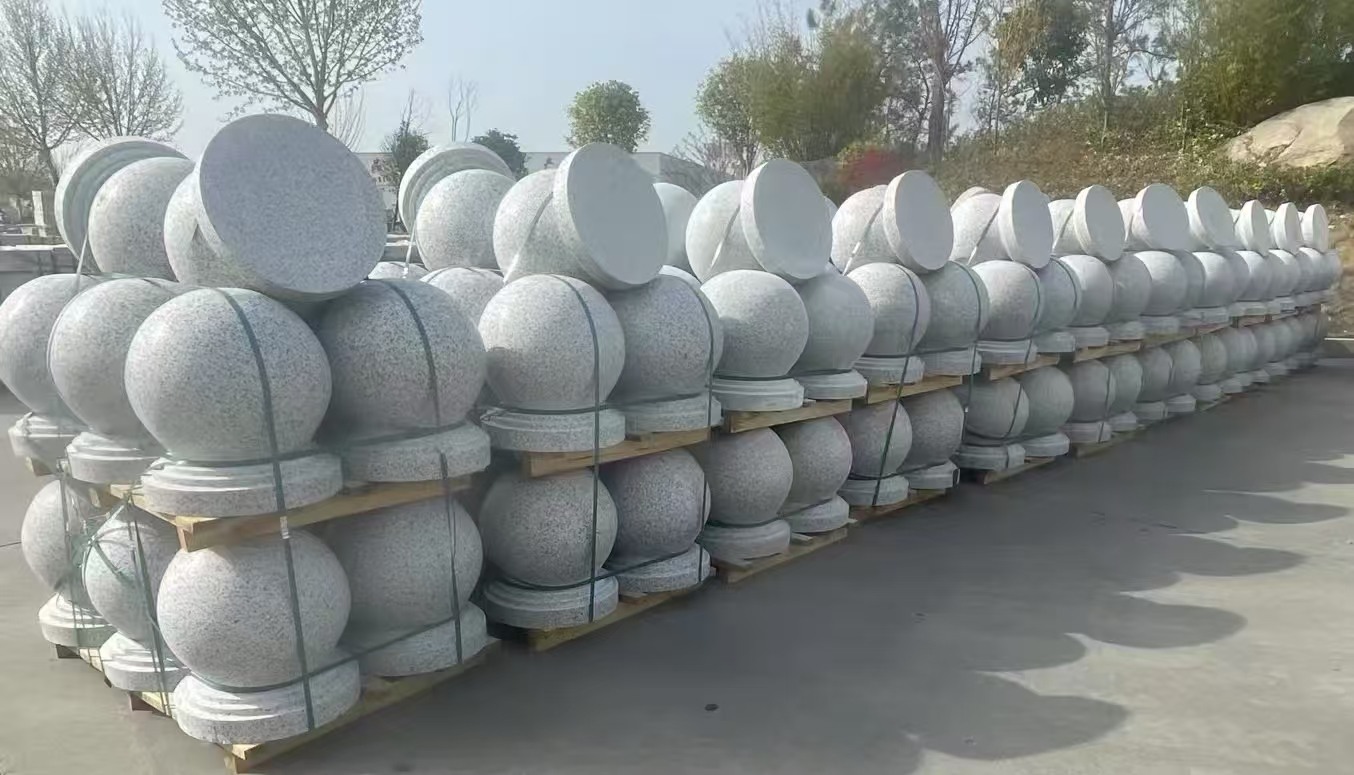 荆门 白麻花岗岩石材圆球，石球，挡车球，隔离球，景观石球，风水球等