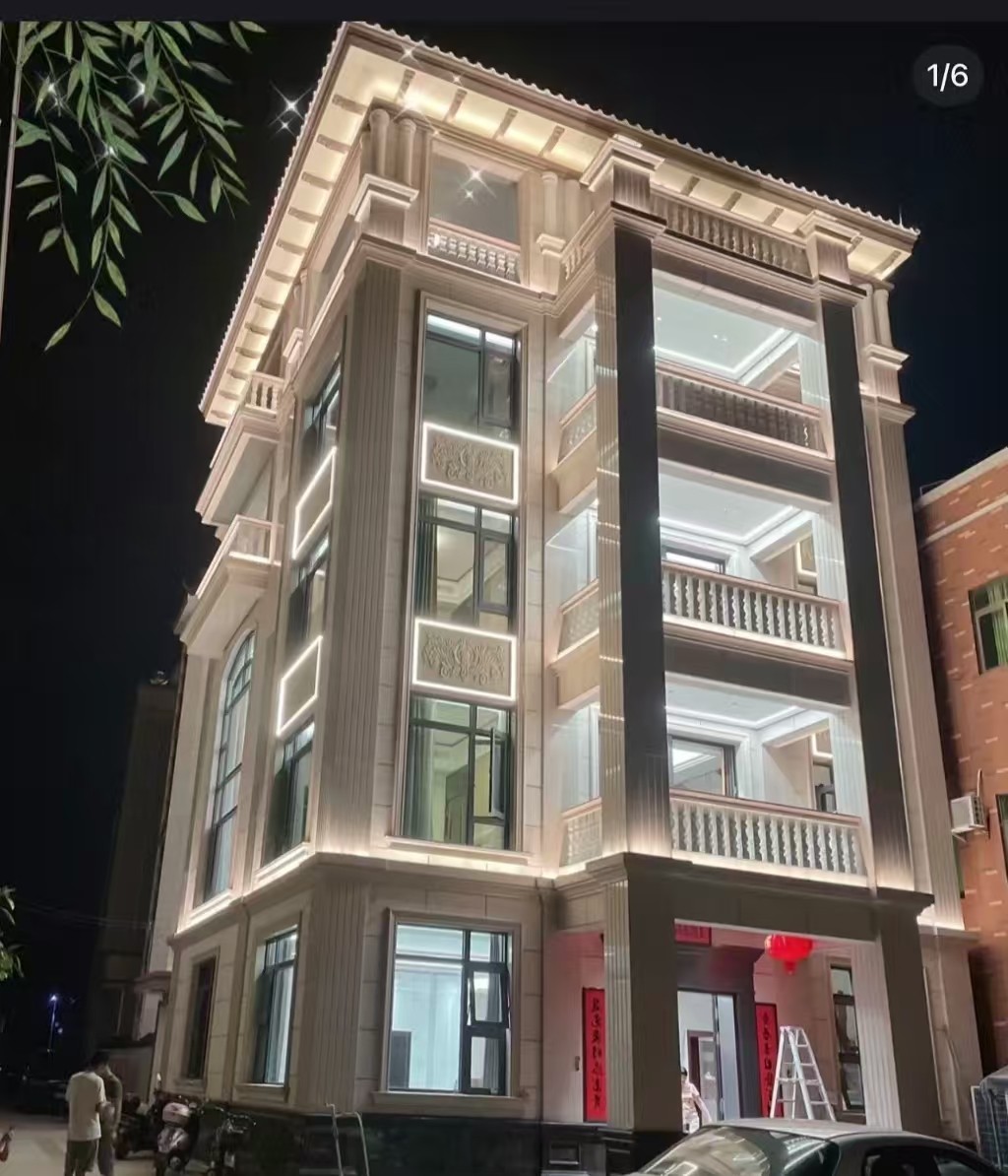 荆门 芝麻白花岗岩别墅外墙夜间效果