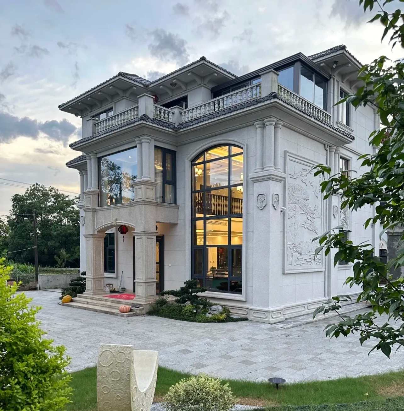 荆门 白麻花岗岩私人别墅干挂石材豪华定制