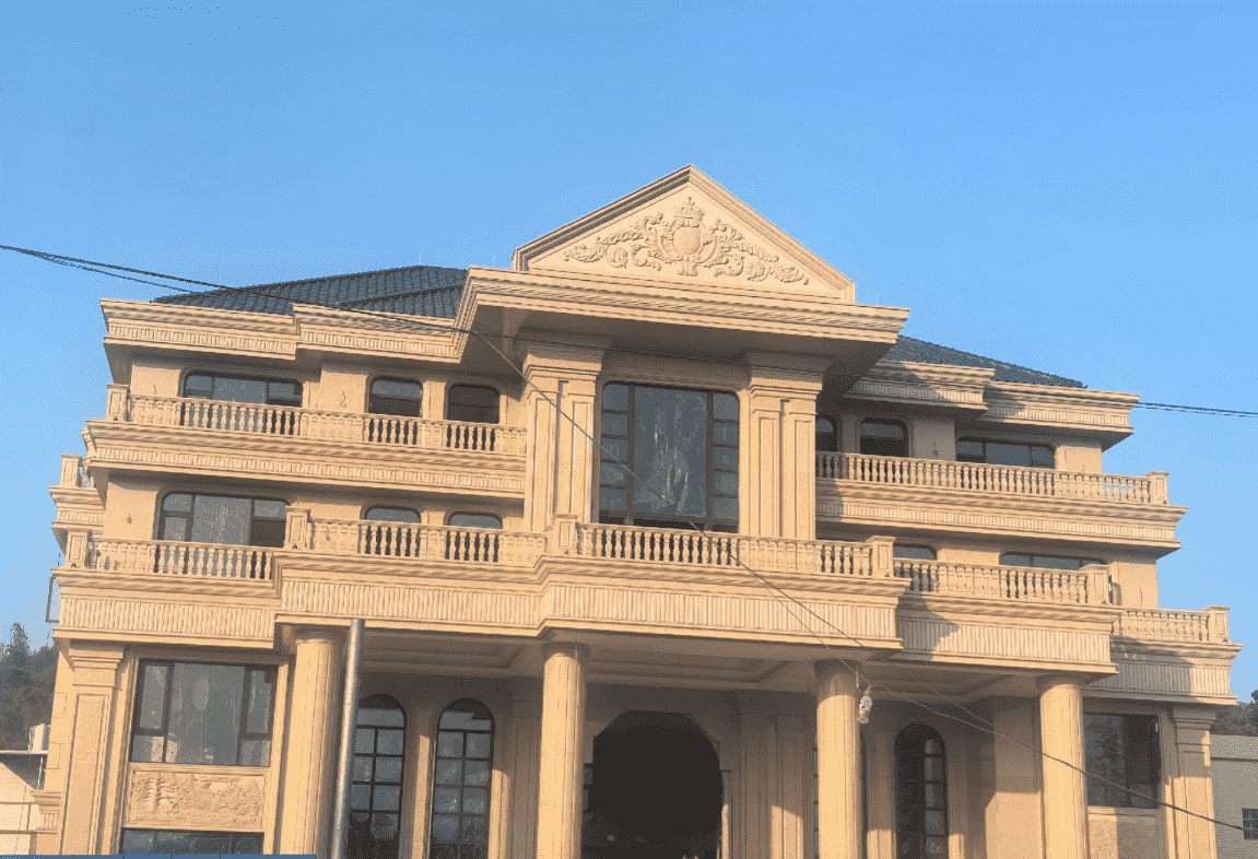 荆门黄金麻别墅外墙干挂石材效果示例